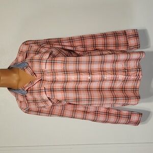 St John's Bay Plaid Buttondown Long Sleeve Top Pink Size Xtra Small